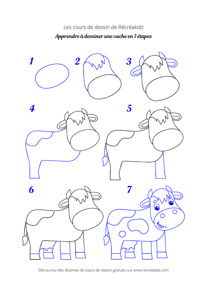 Comment dessiner une vache ? Dessin vache facile par étapes