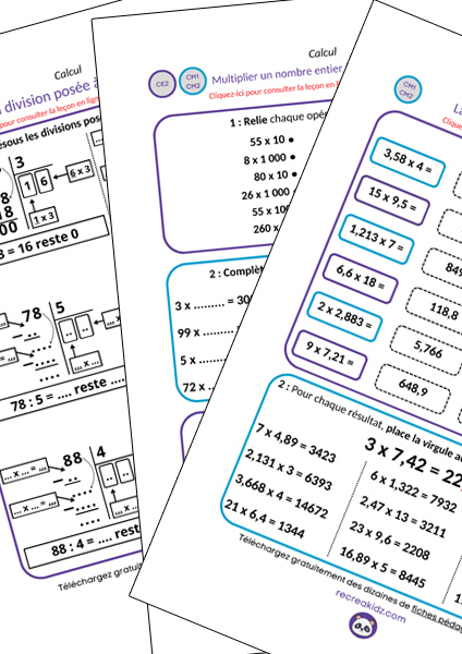 Fiche exercices calcul CM1 - CM2 à imprimer en pdf