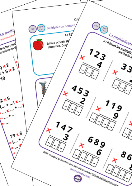 Fiche exercices multiplication CE1 - CE2 à imprimer en pdf