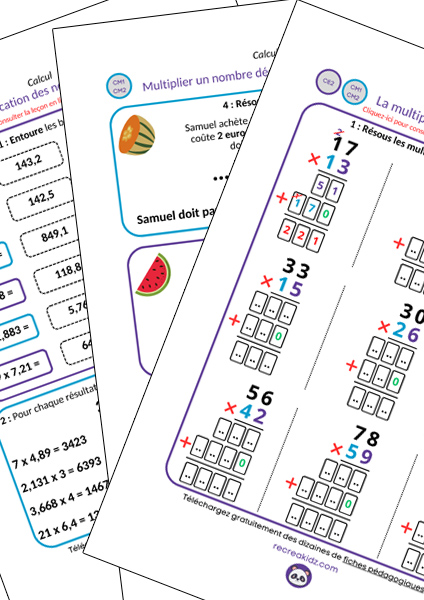 Fiche exercices multiplication CM1 - CM2 à imprimer en pdf