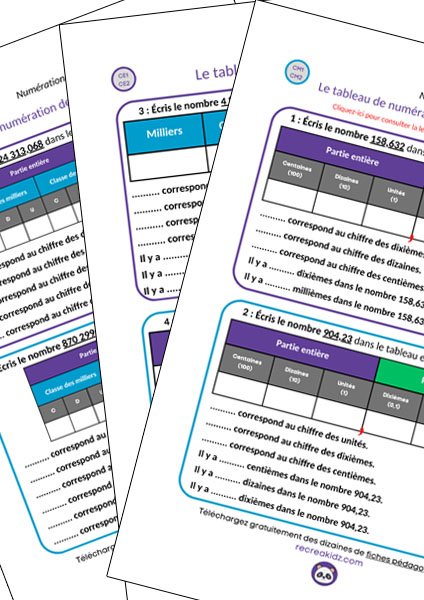 Fiche exercices numération CM1 - CM2 à imprimer en pdf