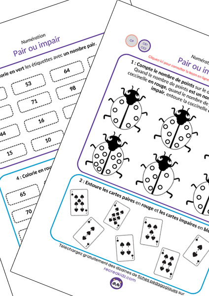 Fiche exercices pair ou impair CP - CE1 - CE2 à imprimer en pdf