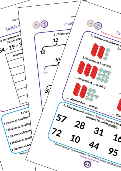 Fiche exercices unités et dizaines CP - CE1 - CE2 à imprimer en pdf